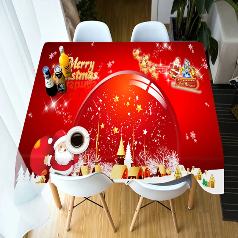 Скатерть для стола BE92 с рисунком Красной новогодней елки Пыленепроницаемая