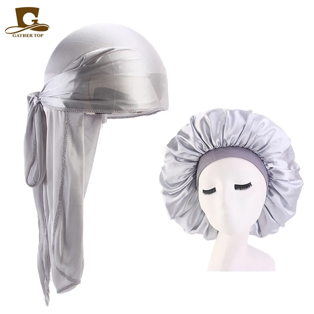 Durags and Bonnets 2 шт./компл. Мужская шелковая долговечная капота с длинным хвостом 42 см