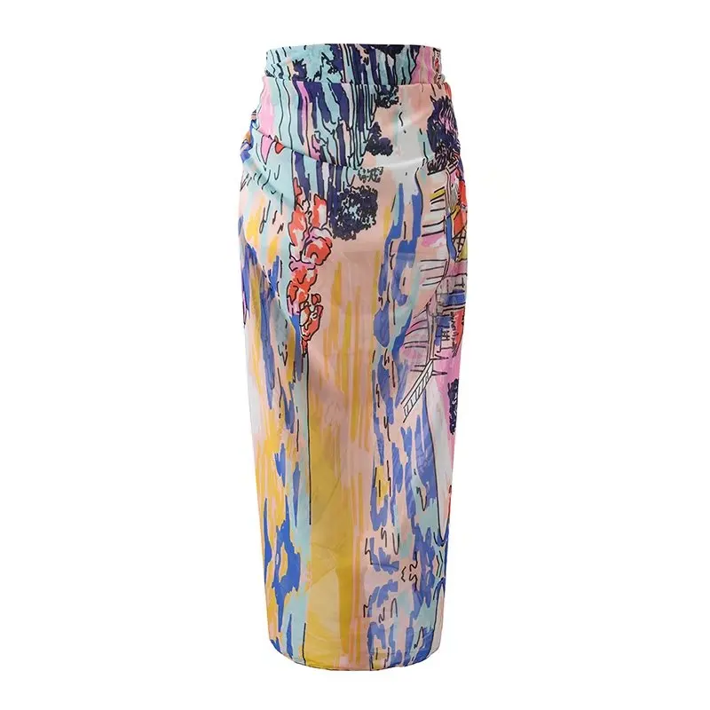 Шифоновая Асимметричная юбка в английском стиле длинная горошек Пляжная женская