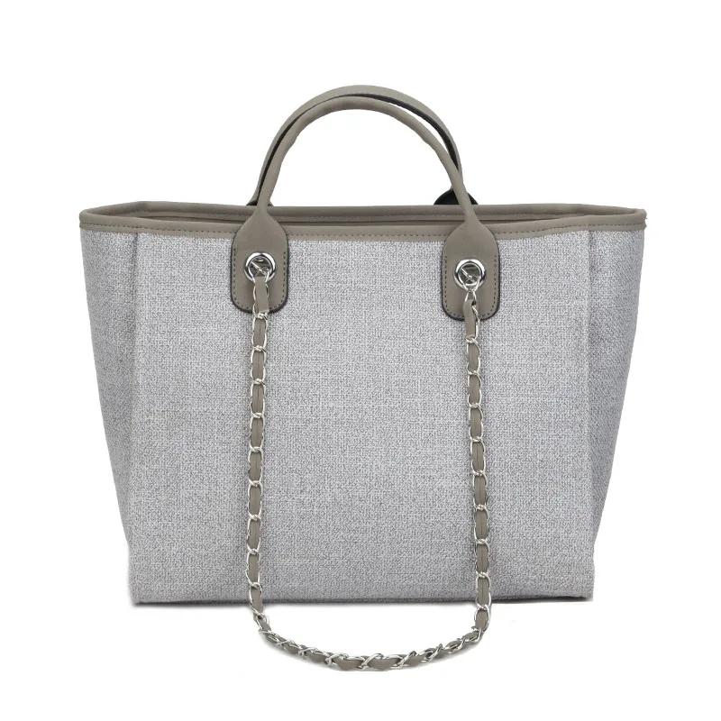 Новая женская сумка-тоут, модная Брезентовая большая сумка, сумки на плечо с цепочками, женская большая сумочка-мессенджер для шопинга - Цвет: Серый