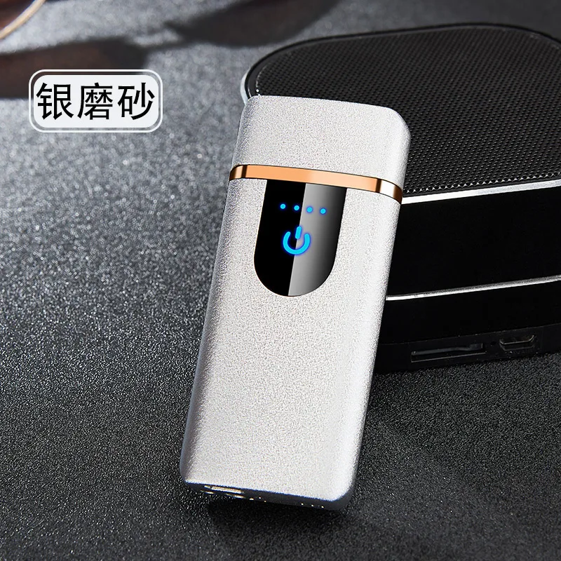 Silver matte Новейшая газовая и электрическая зажигалка с сенсорным экраном, перезаряжаемая USB Зажигалка, ветрозащитная металлическая газовая зажигалка с дисплеем питания - Цвет: Silver matte
