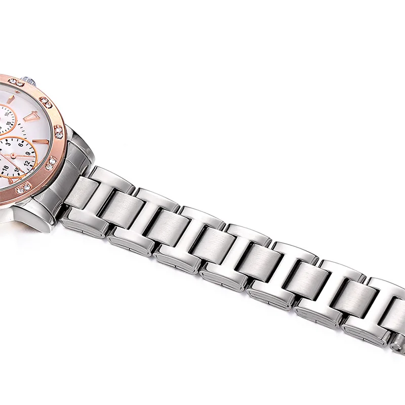 Женские кварцевые часы SKONE со стразами и подсветкой розовое золото серебристый