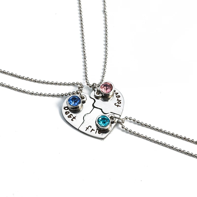 3pcs/set Best Friends Forever Puzzle Patch Necklaces Stainless Steel With Rhinestone Pendant For Present Gifts|necklace stainless steel|best friends
