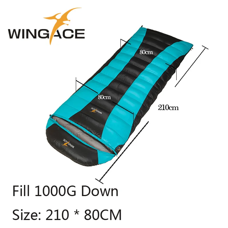WINGACE, наполнитель 1000 г, утиный пух, спальный мешок для путешествий на открытом воздухе, ультралегкий конверт, походный спальный мешок для взрослых, туристическое снаряжение - Цвет: 210cm Sky Blue