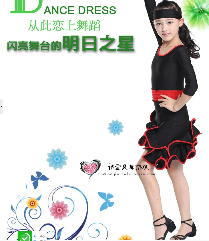 

Hot selling black red rumba latin dance dress tango samba 110-160cm competition fashion professional girl child dress costume