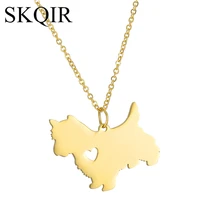 personality necklace yorkie pet animal pendant gold color chain stainless steel lovely hollow heart dog kolye kids gift jewelry