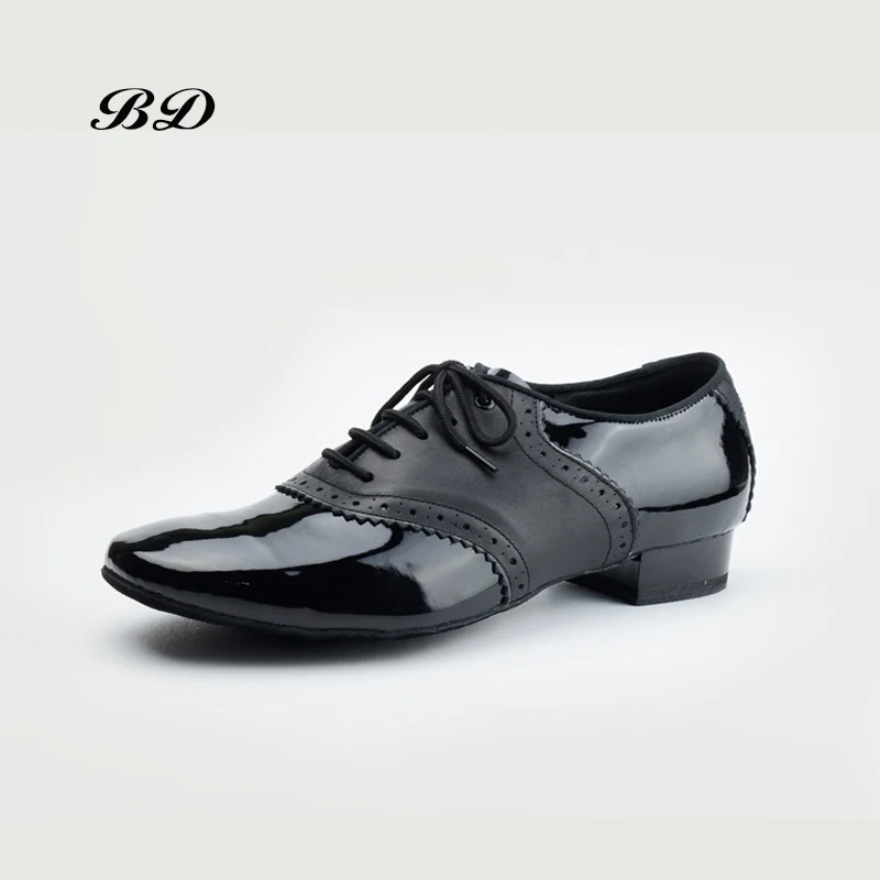 TOP BD Dance Shoes Ballroom MEN Latin Shoes Man Shoe BDDANCE 315 Authentic Straight Sole Black Into Soft Leather Patent Leather