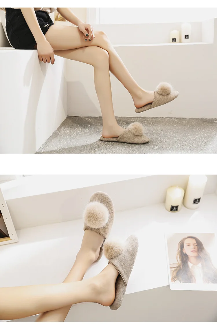 Yu kube/женские домашние тапочки с помпонами из кроличьего меха и бахромой; коллекция года; сезон осень-зима; милые домашние Вьетнамки; тапочки на плоской подошве