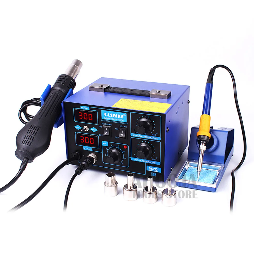 SAIKE 952D High Power Heat Gun Desoldering Station 2 In 1 Hot Air Gun+ Soldering Iron Rework Soldering Station Welding Tool Kit