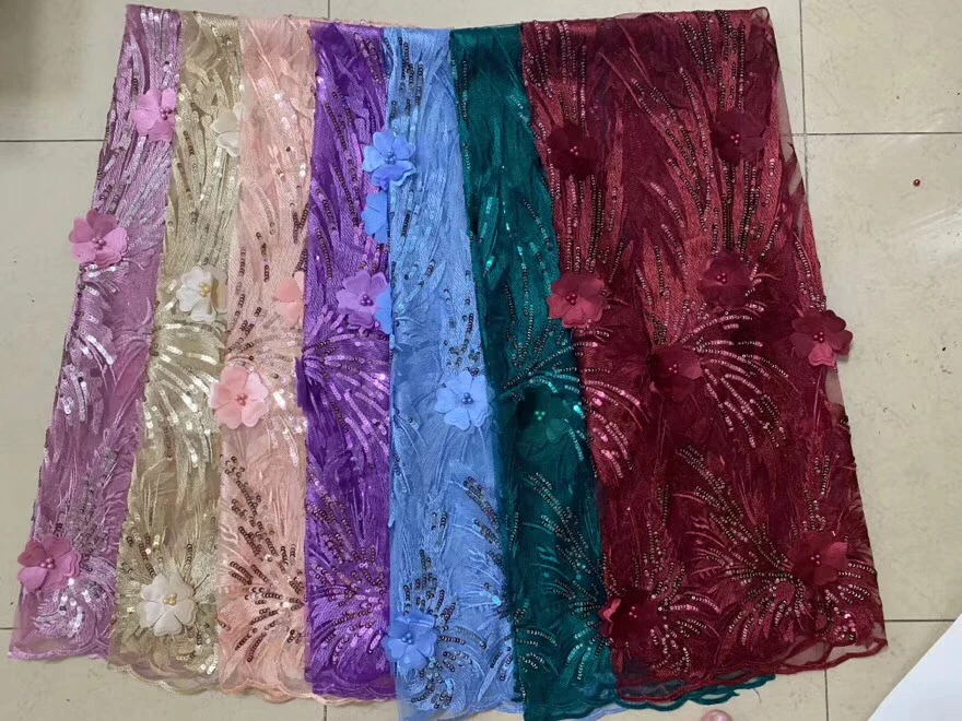 Нигерийская африканская кружевная ткань высокого качества с 3D-цветами, пайетками и бисером Swiss Voile в Швейцарии LCD9119A на.