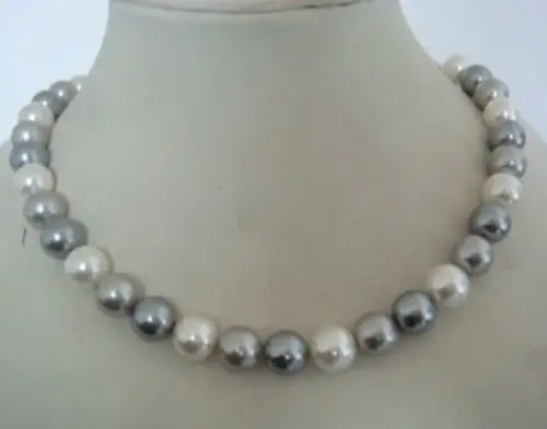 

18 "11-10 мм южного моря белый серый многоцветный жемчуг necklace14KCLASP