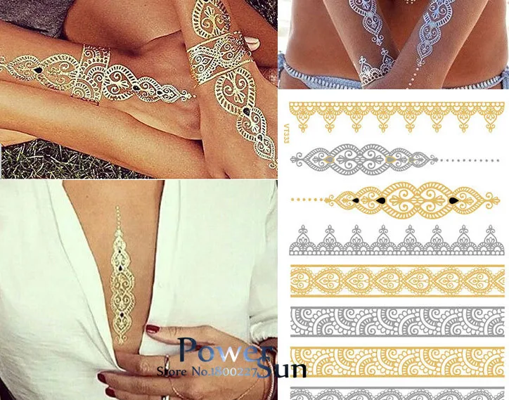 Индийский Орел Дизайн Водонепроницаемый флэш тату золотой металлик временный