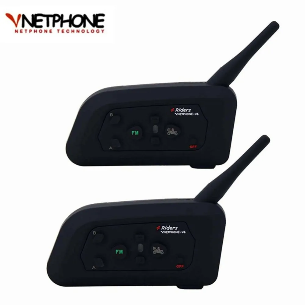 2Pc 1200M V4 BT Multi Interphone Bluetooth Intercom Waterproof FM Motorcycle Headphone Helmet Headset Communicator 4 Riders | Автомобили и