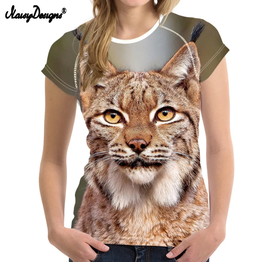 NoisyDesigns/милые женские летние футболки с 3D принтом животных Bobcat модные короткими