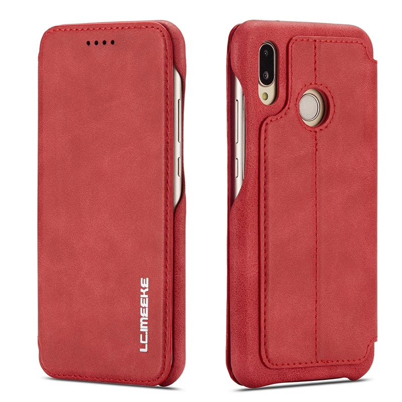 Huawei P20 Lite чехол Роскошный кожаный чехол для huawei P30 Lite P20 магнитный держатель для карт кошелек чехол для телефона для huawei P30 Pro - Цвет: Красный