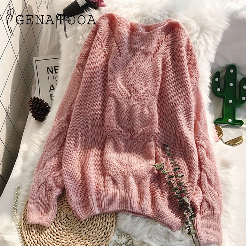Genayooa Loose Autumn Knitting Sweater Pullovers Women Long Sleeve Ladies Sexy Jumpers Soft Hollow Out Sweater Woman Winter
