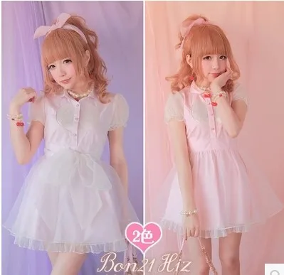 

Princess sweet lolita dress BOBON21 exclusive original design Doris Hearts bow dream color pink D1052 bowknot organza dress