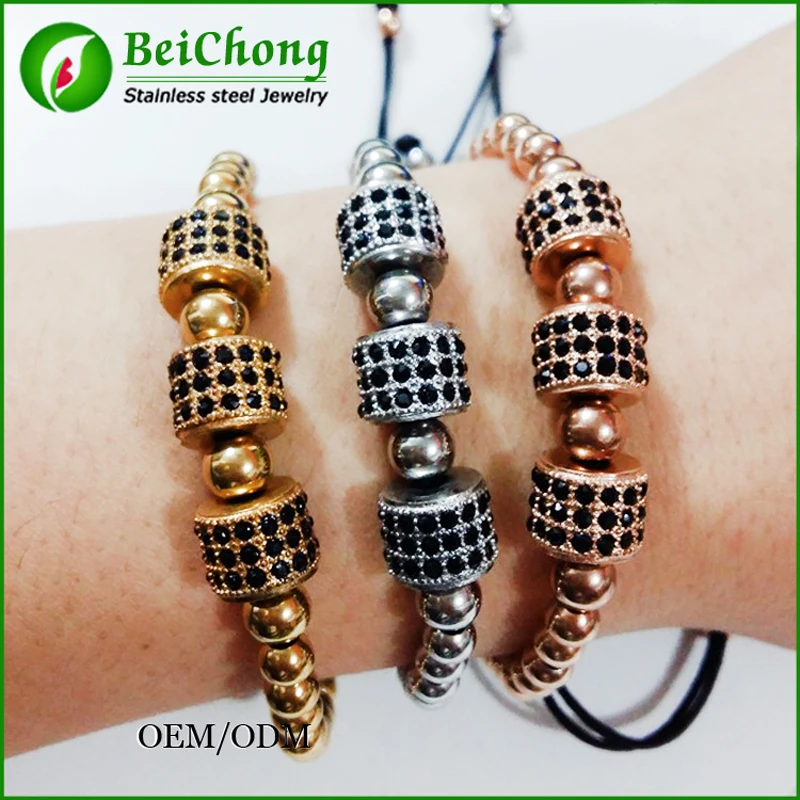 10 шт. блестящие бусины из розового золота с микрозакрепкой черного фианита