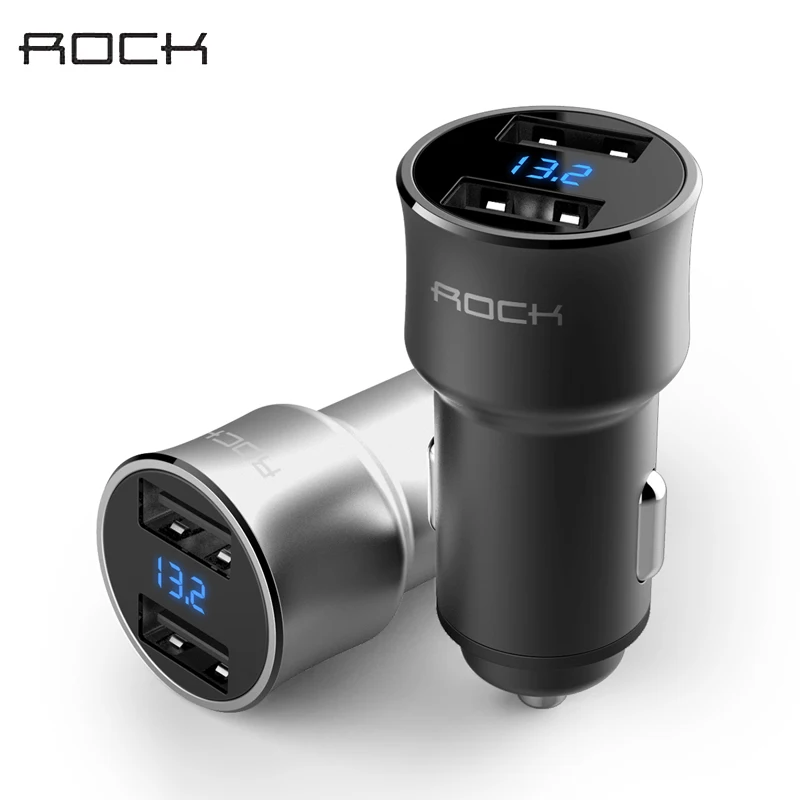 ROCK H2 автомобильное зарядное устройство с двойным USB цифровым светодиодным