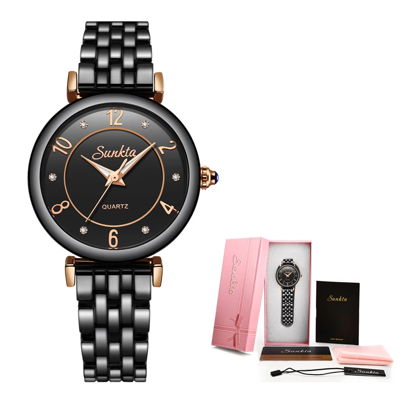 2021New SUNKTA Ceramics ladies watch business quartz watch ladies top brand luxury female watch girl clock Relogio Feminin+Box enlarge