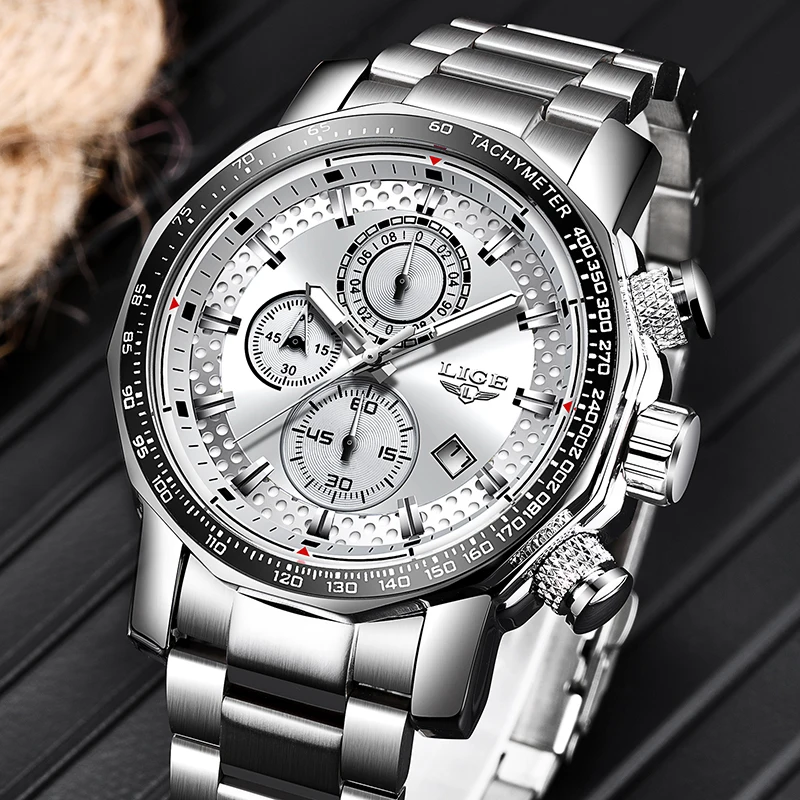 Relogio Masculino 2019 NEW LIGE Mens Watches Fashion Chronograph Watch Men Stainless Steel Waterproof Sport Watch Quartz Clock
