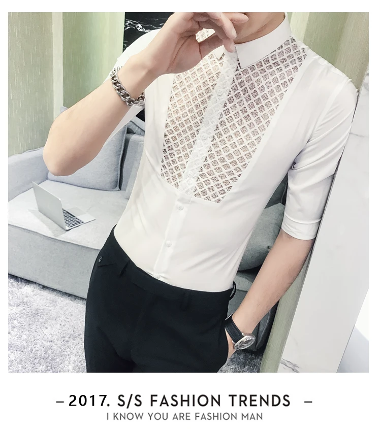 Новые летние пикантные прозрачные Social Club вечерние рубашка Для мужчин Slim Fit для свадьбы и выпускного прозрачная рубашка Chemise Homme