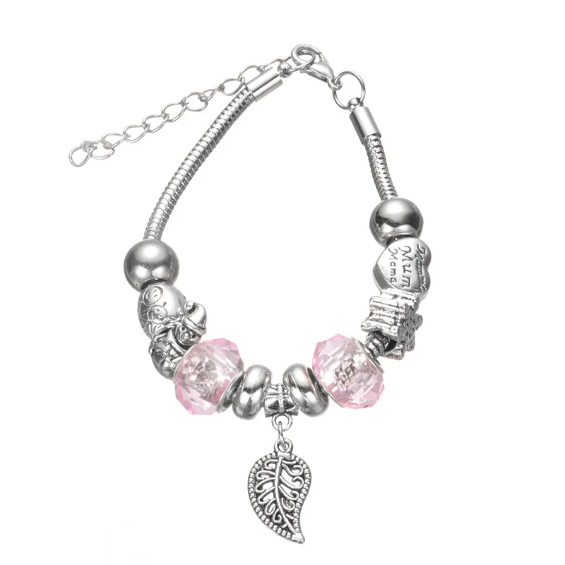 2017 Европейский кристалл очарование листьев Браслеты для Для женщин с DIY Стекло