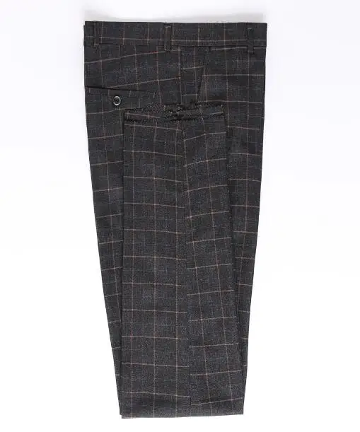 ASWS8807T Dark grey Мужские строгие брюки клетчатая плоская средняя талия полная длина Прямая Молния fly 18Dec Прямая винно-красный темно-серый два цвета - Цвет: ASWS8807T Dark grey