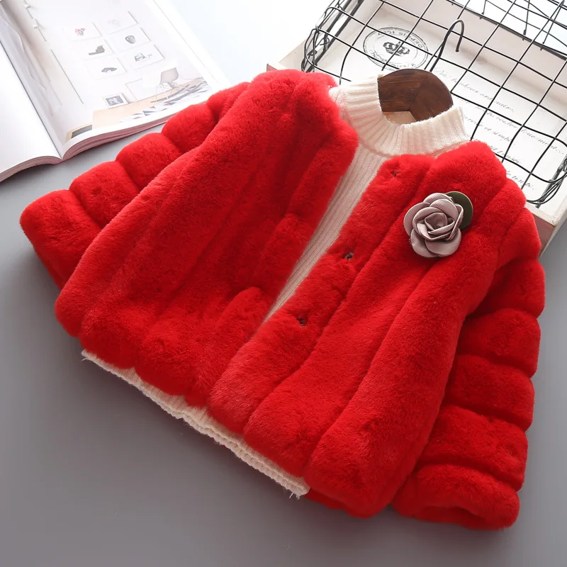 Girls Christmas Fur Overcoat Autumn Winter Jacket Beautiful Sostume For Girl Children outerwear Baby Warm Wear fall Thick Coats | Детская