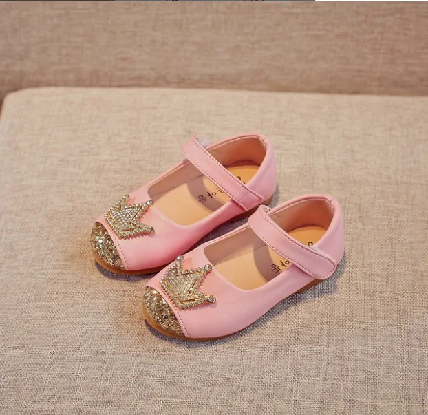 Spring Kids princes Shoes For Girls Children Girl Wedding Shoe Gold Black Crown Sequins Baby Waterproof Footwear | Детская одежда и
