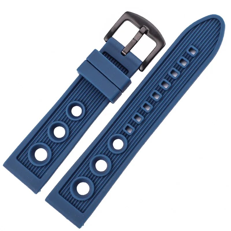 Blue Black Buckle 22 мм силиконовый ремешок для часов мужской черный спортивный дайвинг резиновые Ремешки для наручных часов нержавеющая сталь булавки часы с застежкой браслет аксессуары - Цвет ремешка: Blue Black Buckle