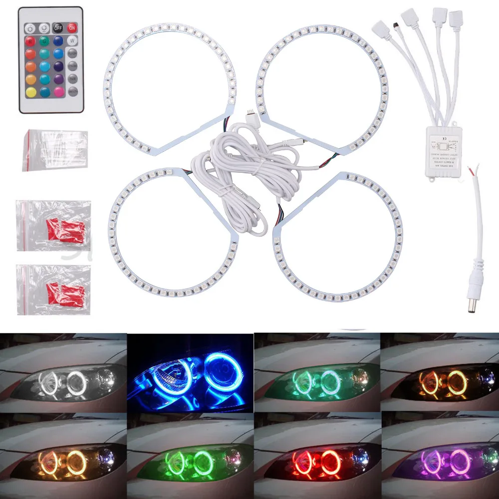 Набор фар для BMW E36 E46 E39 E38 3 5 7 серий 4х 131мм 5050SMD многоцветные RGB с ангельскими