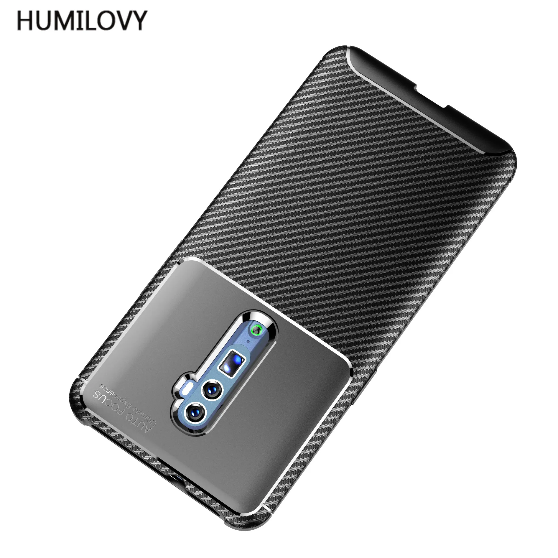Для OPPO Reno 10x Zoom Case Cover углеродное волокно текстура Ударопрочный Мягкий ТПУ задняя