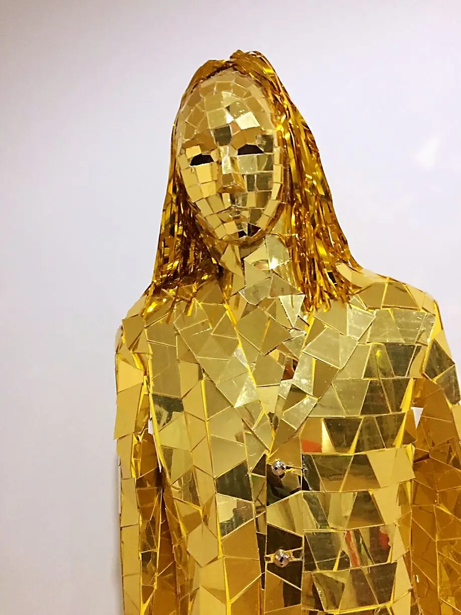 Золотой зеркальный костюм для девочек, зеркальный мужской костюм, сценический зеркальный показ