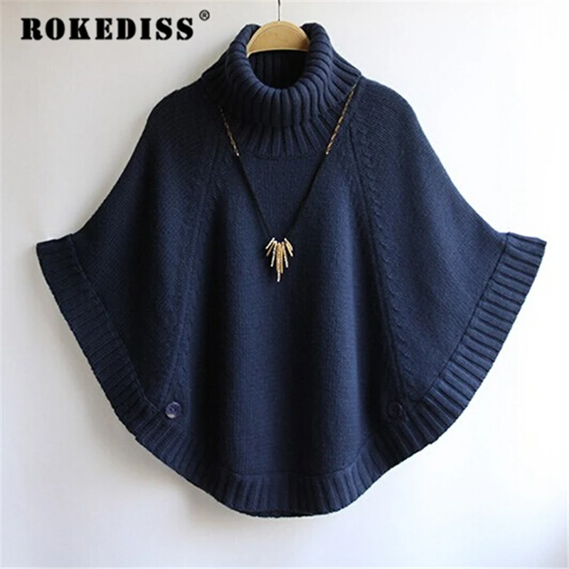 2017 Winter Women Turtleneck Pullover Korean Fashion Plus Size Loose Batwing Sweater Ladies Knitted Ponchos and Capes Coat TG331 | Женская
