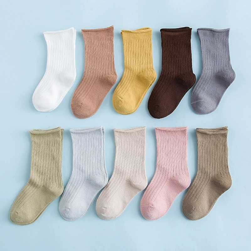 

MYUDI PLAIN COLOR 5pairs/lot Boy Summer Cotton Socks Children Baby Girl's Stripped Airy Short Ribbed Socks for Baby Kids 1-8Y