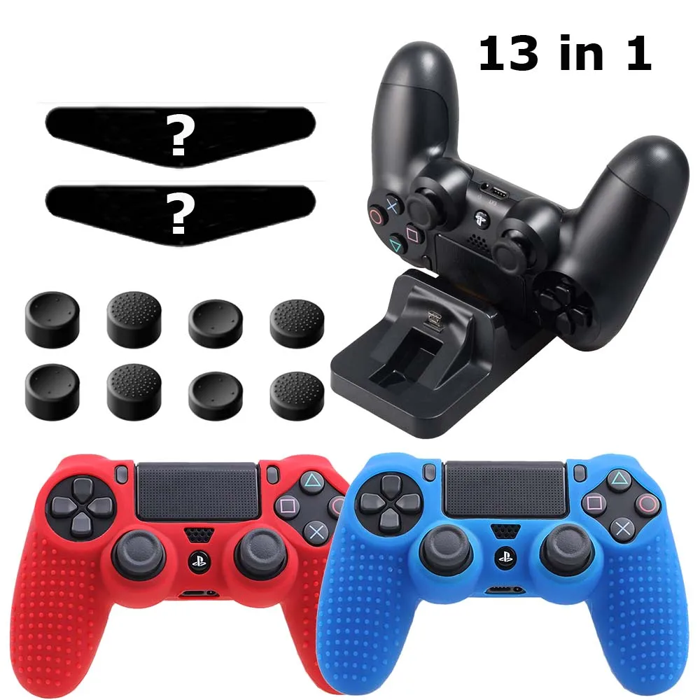 4 Чехол для контроллера Yoteen 13 в 1 для PS4, силиконовый, не скользящий, в горошек, джойстик, крышка, светильник, наклейка и Dualshock 4, зарядная док-станция - Цвет: 4