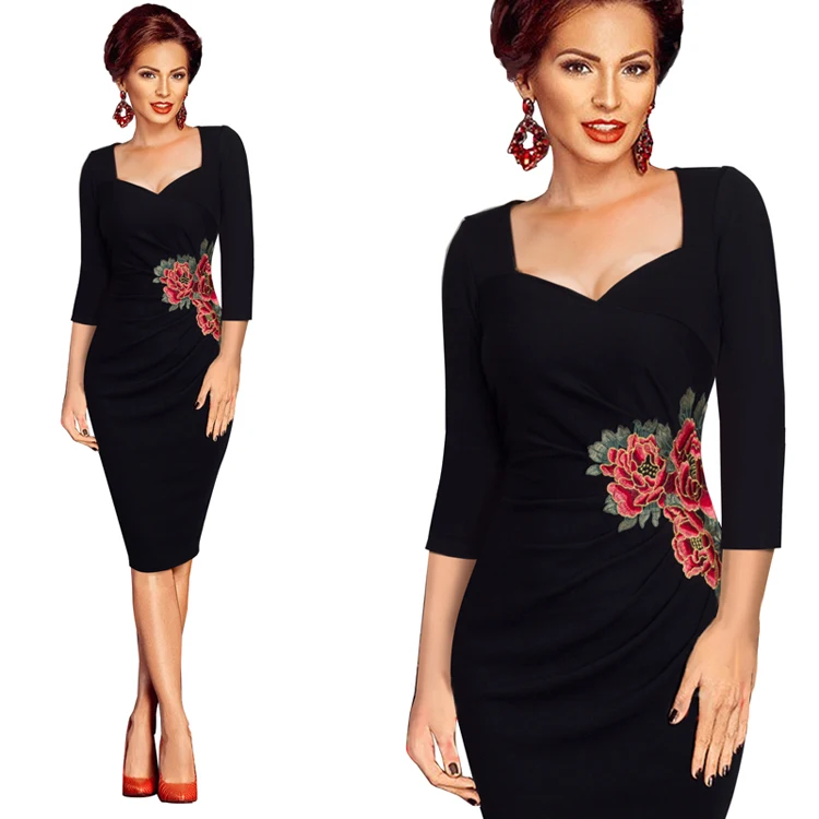 Весна Осень Элегантный Современный Вышивка Повседневная Дизайн Three Четверти