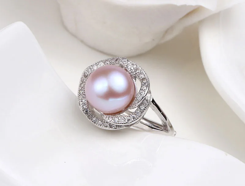 purple pearl ring Модные жемчужные Ювелирные наборы, натуральный пресноводный жемчуг, ожерелье, серьги, кольцо, 925 пробы, серебряные ювелирные изделия, подвески для женщин - Цвет камня: purple pearl ring