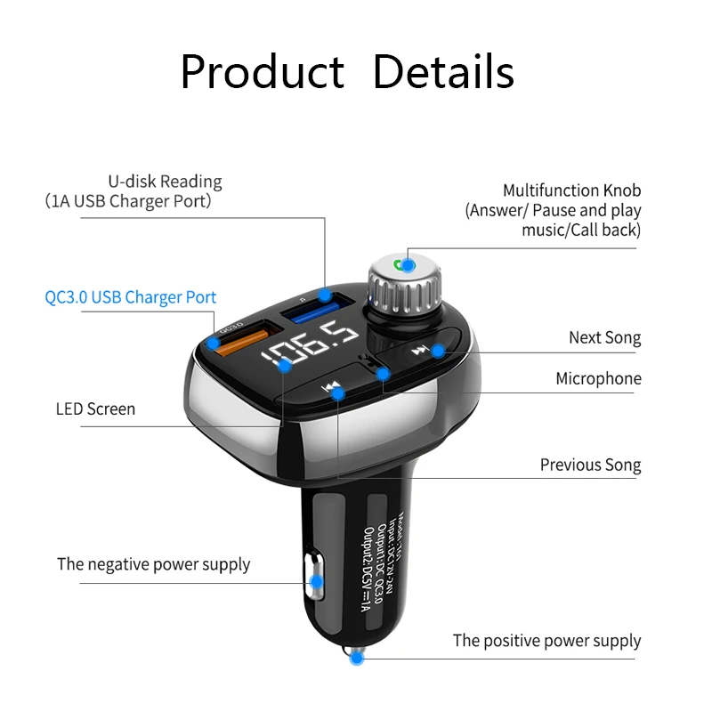 KORSEED QC3.0 быстрое двойное USB Автомобильное зарядное устройство Bluetooth навигация fm-передатчик радио музыка Mp3 плеер беспроводной Hands-free автомобильный комплект