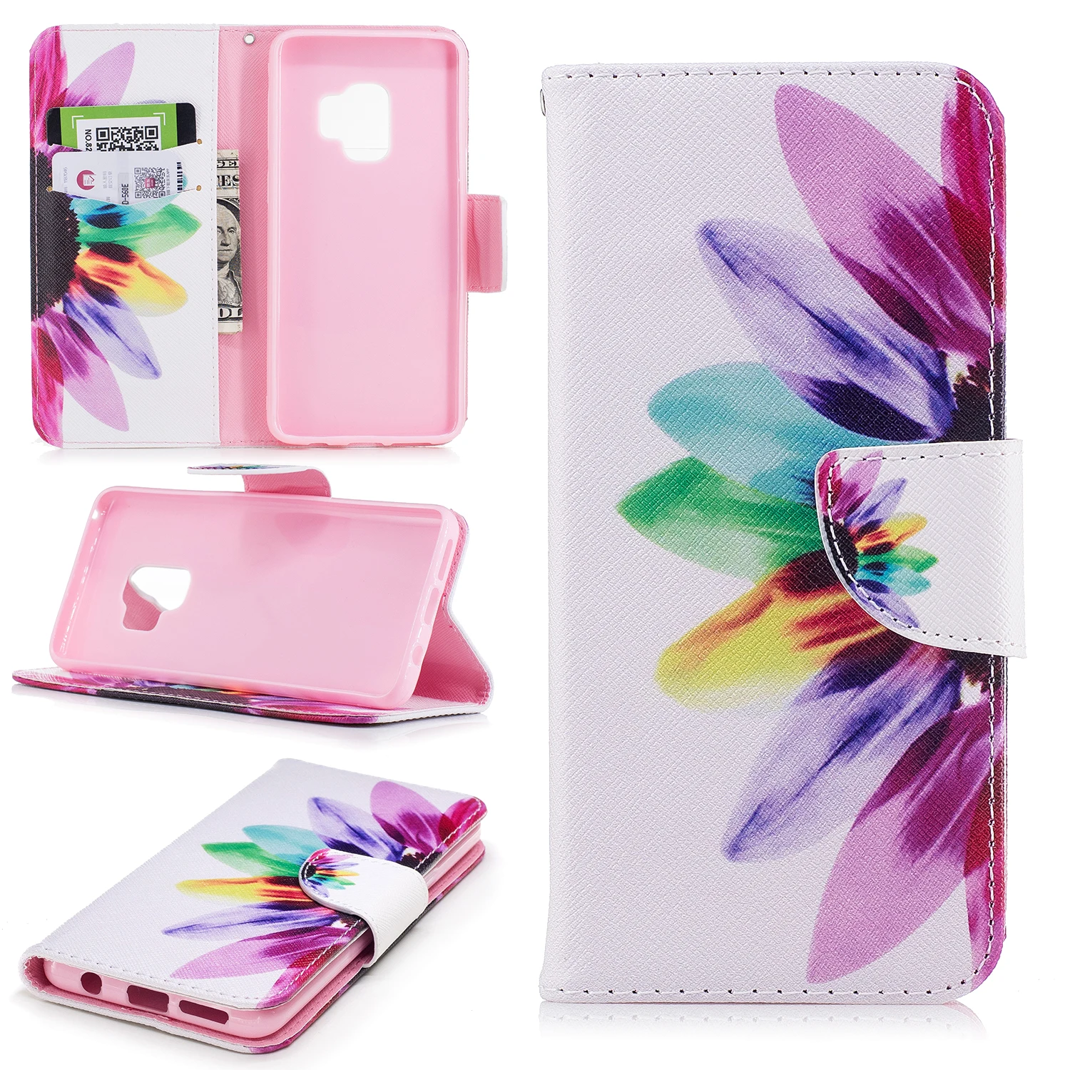 For Samsung Galaxy J2 Pro A8 Plus 2018 Cover Cartoon Tree Flower Butterfly PU Flip Caes S8 S9 Wallet Stand Cases | Мобильные