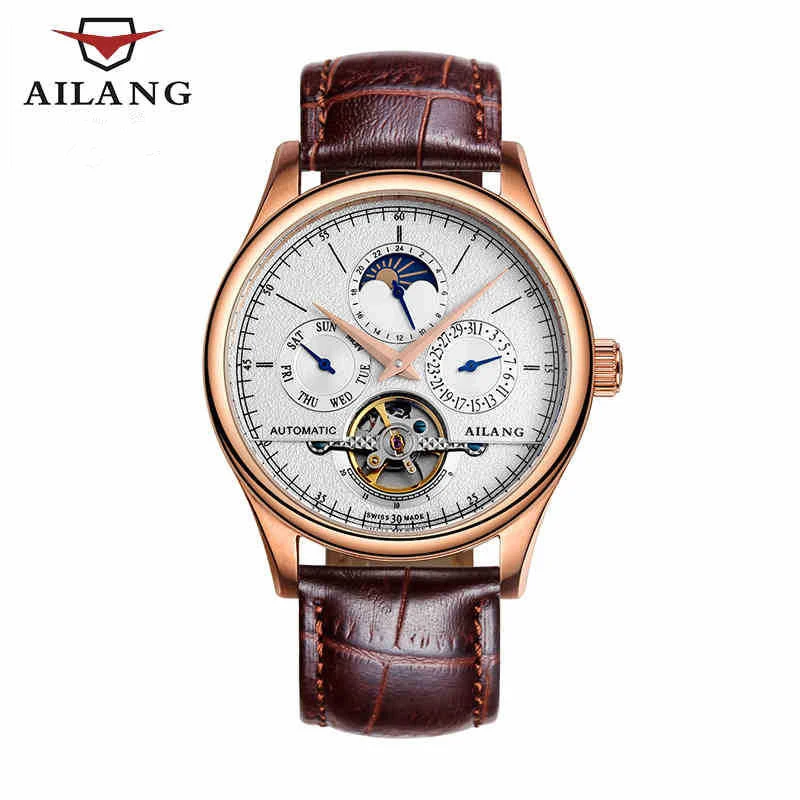 

Businessmen Fashion Statement Watches Multi-functional Automatic Wrist watch Moon Phase Tourbillon Watch Leather Strap Relogios