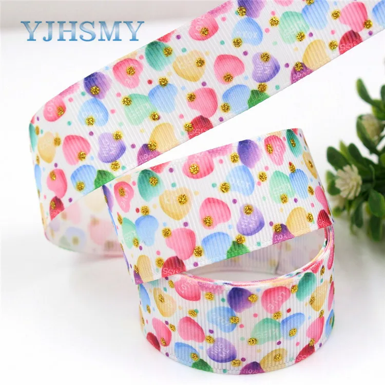 G-18808-880 YJHSMY G-18808-878 25 мм 10 ярдов Золотая блестящая лента с принтом в виде сердец DIY головной убор Свадебная подарочная упаковка материал - Цвет: G-18808-880