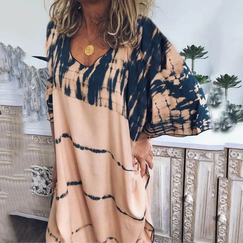 Повседневное Макси платье большого размера для женщин 2019 Boho с принтом модные