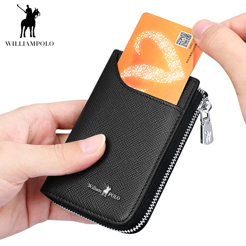 WILLIAMPOLO, черный маленький мужской кошелек на молнии, Мужской Портмоне, короткий кошелек, брендовый, высокое качество, натуральная кожа, мужской кошелек POLO310