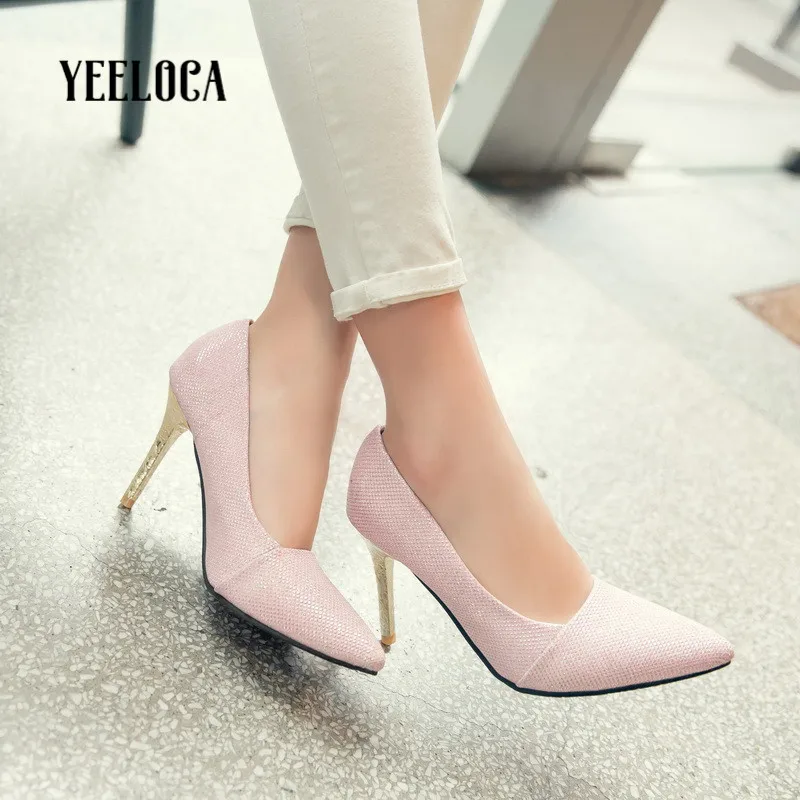 

YEELOCA 2019 spring autumn women pumps pointed toe bling fashion super high thin heels gold party woman shoes