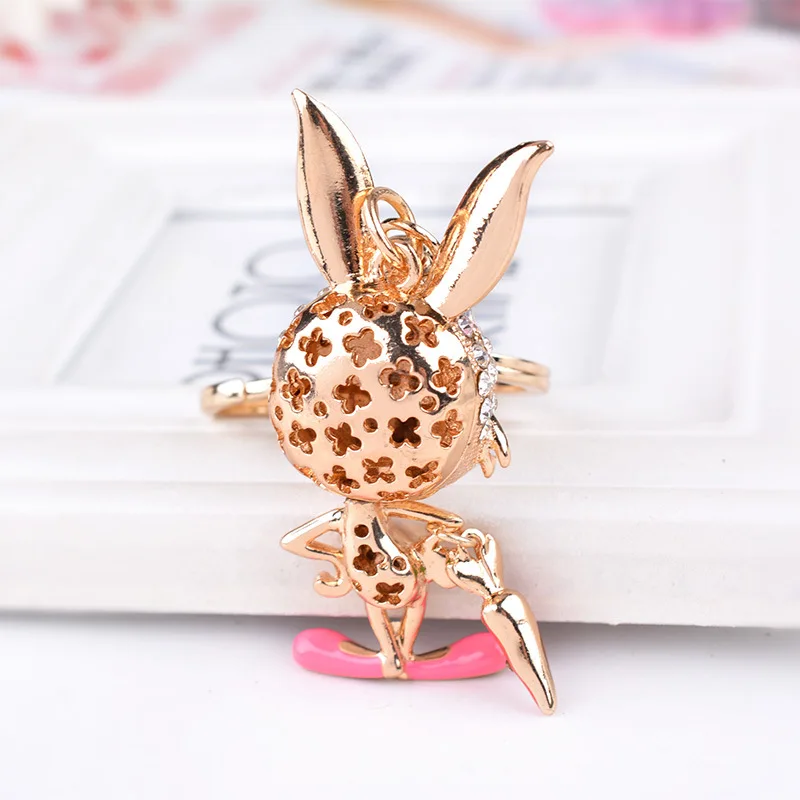 Cute Rhinestone Rabbit Keychains Cartoon Bunny Keyrings Car Key Chain Charm Metal Animal Ring Bag Pendant Drop Shipping | Украшения и