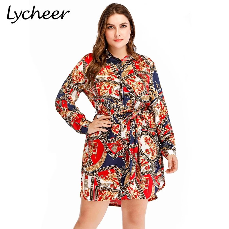 Женское винтажное платье-рубашка Lycheer летнее/весеннее короткое платье с принтом