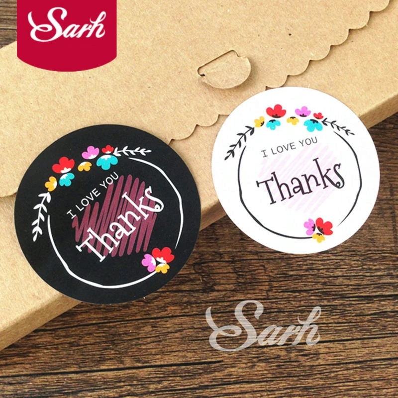New Arrival 80Pcs/Lot Black White Pink Flower Thanks I LOVE YOU Sealing Label Kraft Sticker Baking DIY Gift Stickers M1001 | Дом и сад