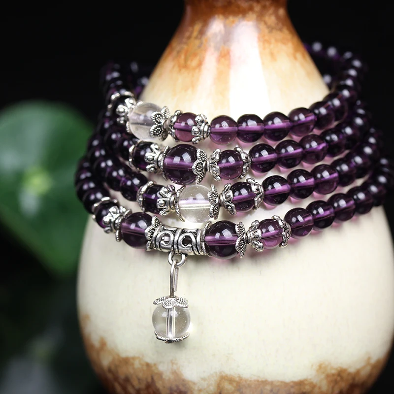 New Fashion 6mm compose Purple Crystal Beads Buddha Prayer Bracelet for Girls Gift Best Friends Drop Shipping | Украшения и